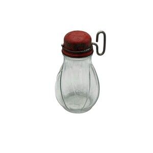 Vintage Glass Turn Key Nut Grinder Chopper with Red Metal Top